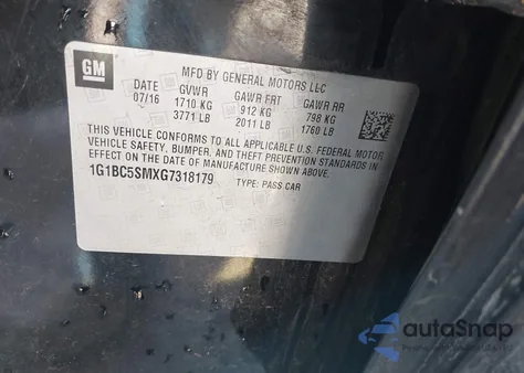 2016 Chevrolet Cruze Ls Auto from USA, damaged, VIN 1G1BC5SMXG7318179